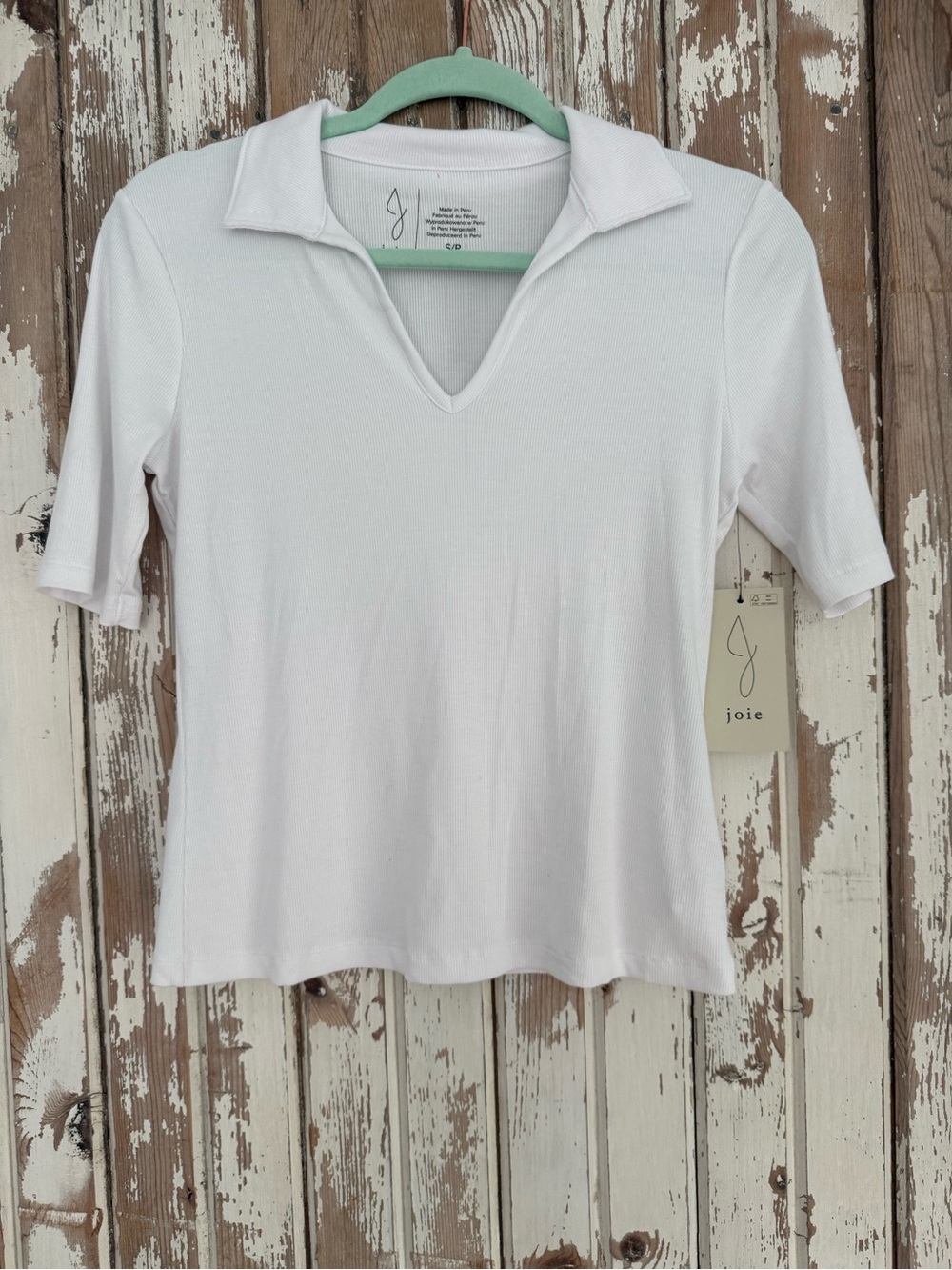 NWT Joie White Polo-Style Short Sleeve Top, SOFT, Size Small